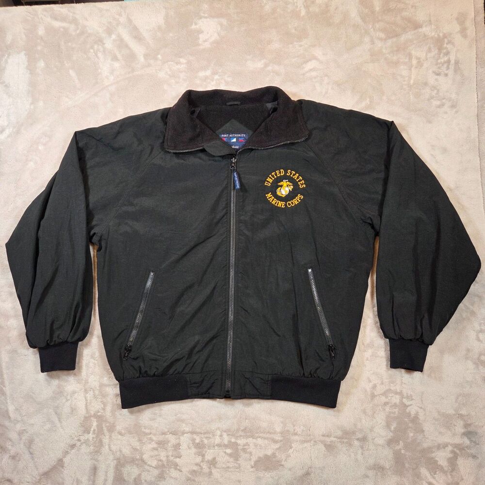 Port Authority J755 USMC Marine Corps Jacket Men’s L Black Fleece Lined